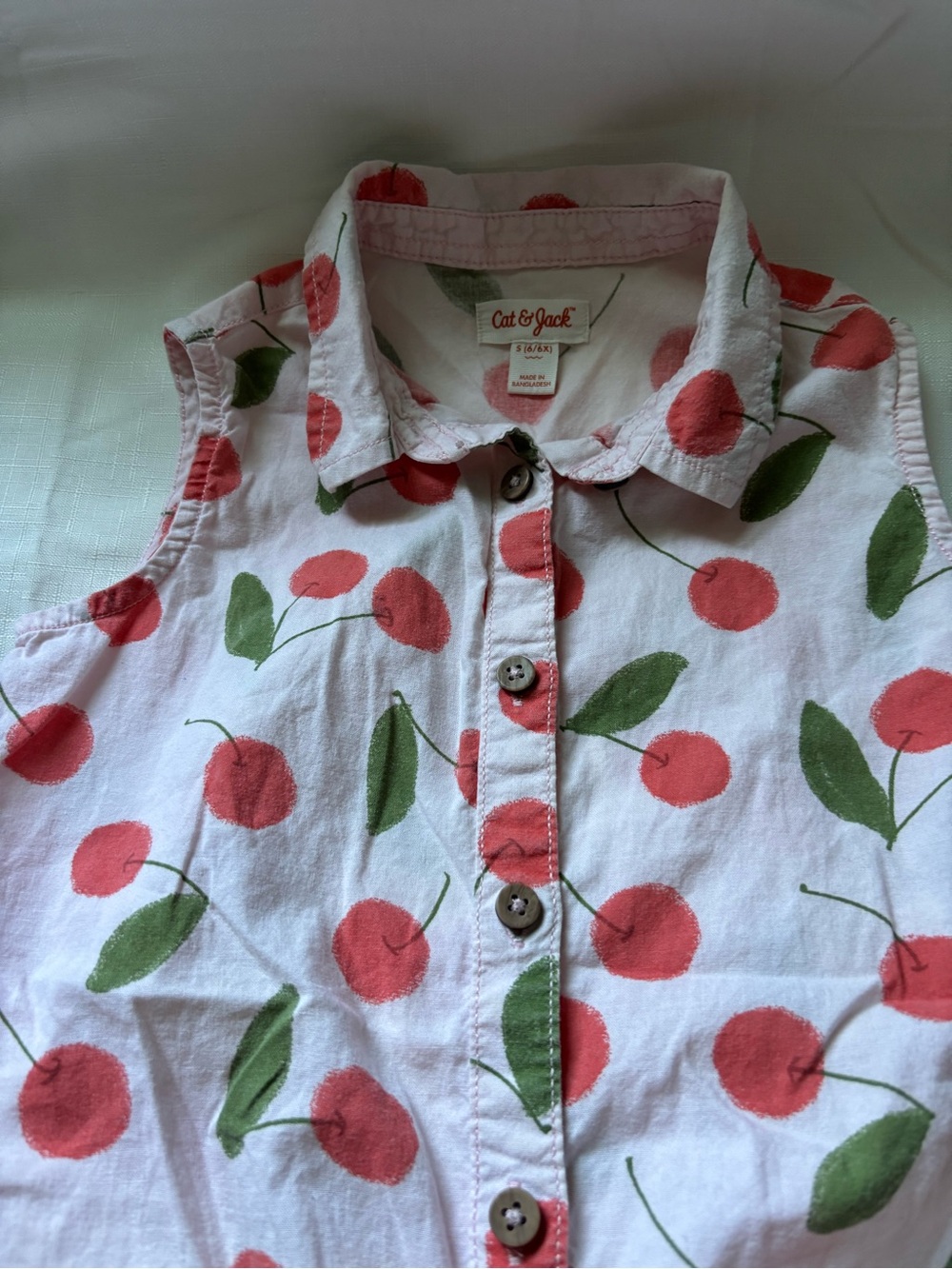 Cat & Jack White Sleeveless Cherry Button-Up Top